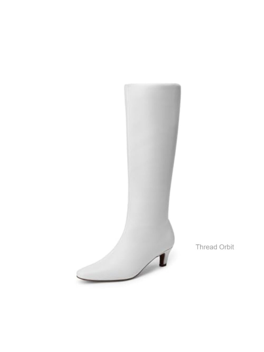 Kitten Heel Knee High Boots Square Toe Faux Leather